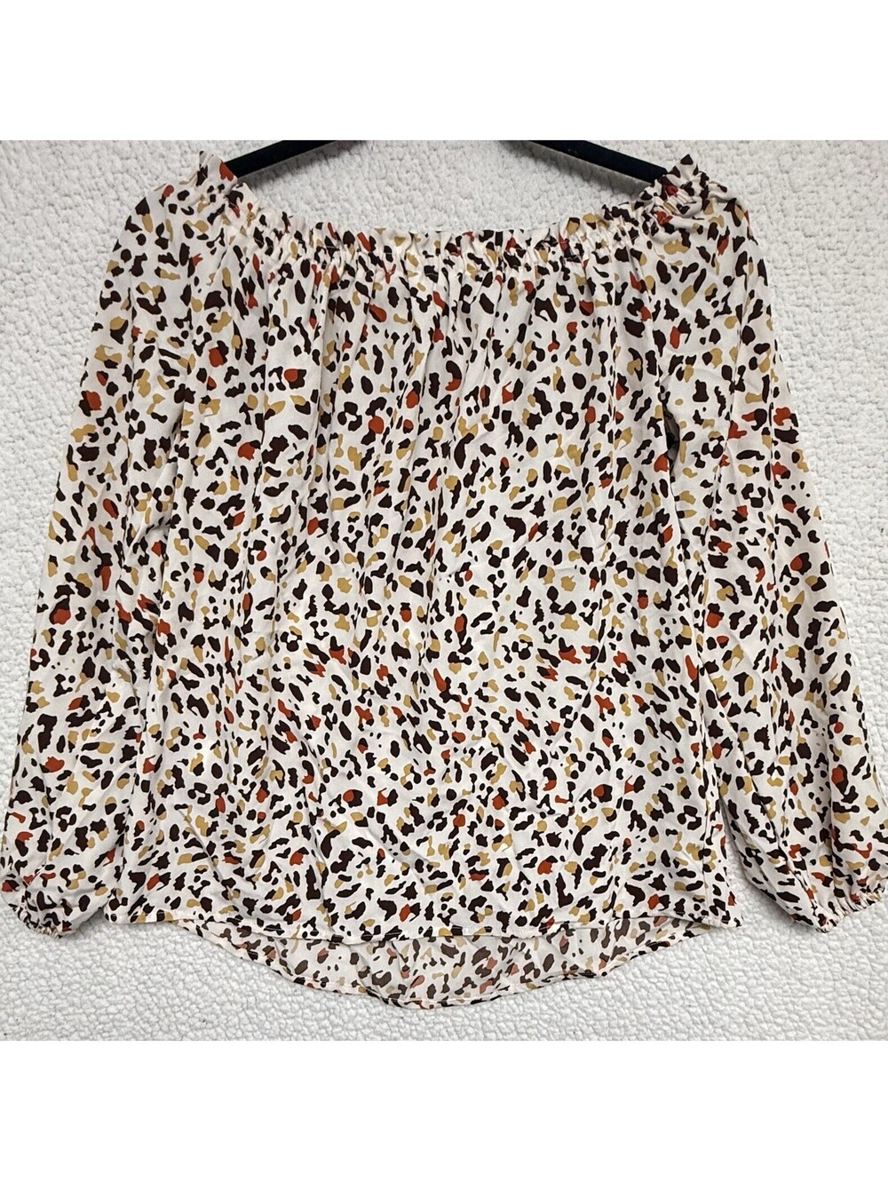 SHEIN Women’s Medium Leopard Print Off Shoulder Blouse Long Sleeve Stretch M